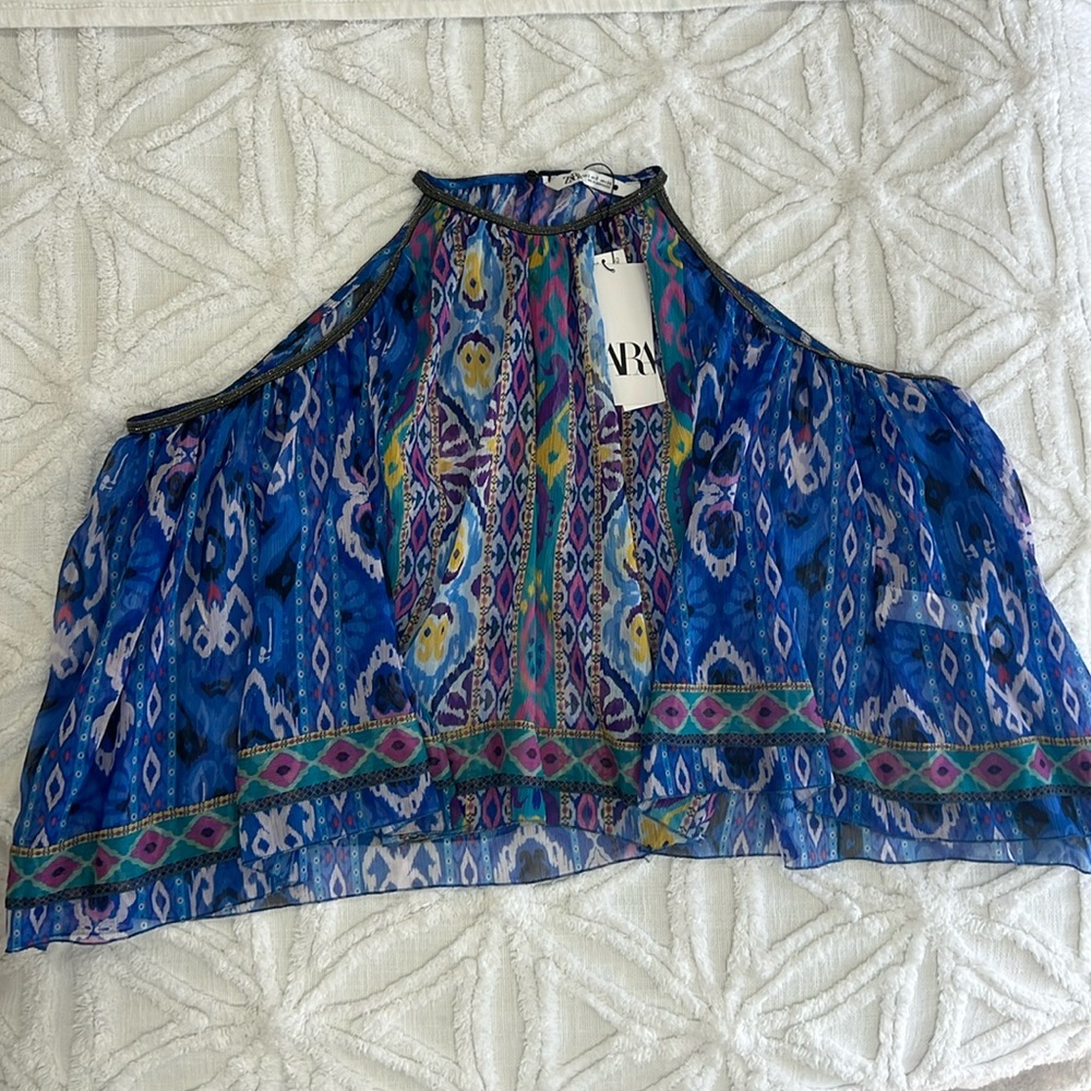 Zara printed halter top metallic layer size small